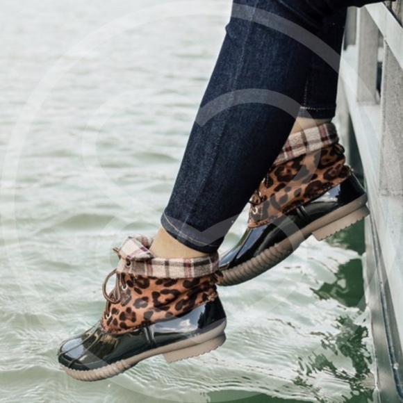 Leopard print lace up Plaid Duck Boots - Picture 4 of 7